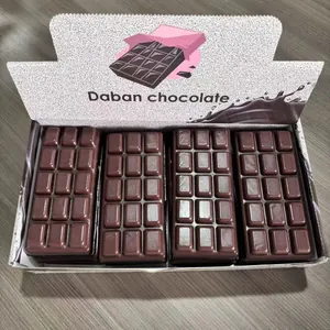 Close-up of four pieces of PU slow rebound simulation chocolate bar squishies in a box