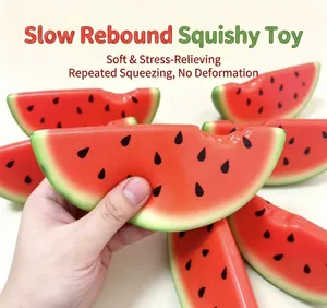 Close-up of watermelon slice squishy toy showing soft PU texture