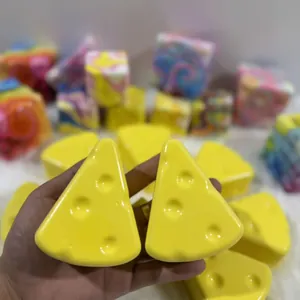 Detailed view of yellow cheese-shaped slow rebound squeeze toy for stress relief