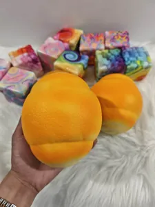 Detail macro view of simulation cheese slow rebound squishy toy for stress relief