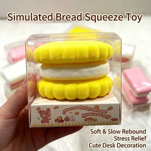 Close-up detail of sandwich biscuit squishy toy with slow rebound foam texture.