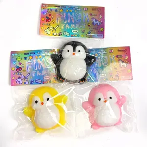 Set of three cute penguin squishy slow rebound stress relief toys in colorful packaging