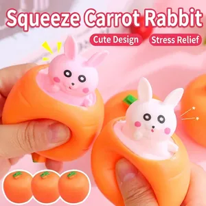 Juguete Antiestrés Squishy de Conejo de Zanahoria Lindo Juguete de Descompresión de Goma Suave Pop-up para Niños Oficina