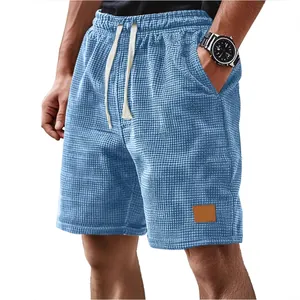 Men Retro Waffle Knit Shorts Casual Loose Drawstring Shorts Lightweight Summer Breathable Straight Leg Bottoms For Daily Home