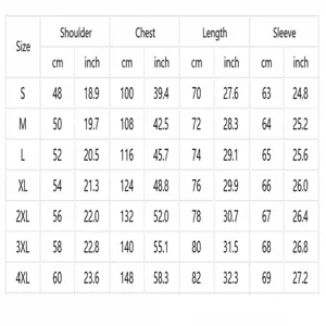Comprehensive size chart for men's waffle knit long sleeve T-shirt in cm and inch