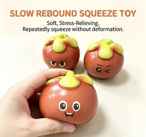 Detailed view of soft slow rebound mangosteen squishy toy being squeezed for relief