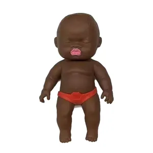 Ugly-cute squishy black baby doll toy for stress relief with slow rebound effect