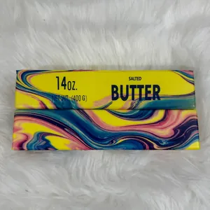 Close-up of colorful slow rising butter squishy toy with marbled pattern design