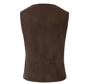Back view detail of brown suede-style Steampunk Renaissance cosplay vest