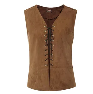 Detail of a brown Gothic Steampunk lace-up vest with metal eyelets