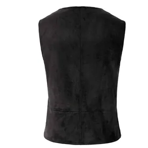 Back view detail of black gothic steampunk performance vest with suede texture for cosplay costume