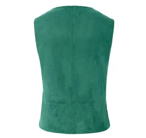 Back view of a green gothic steampunk suede vest for cosplay and Renaissance events