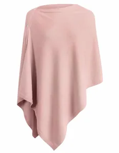 Elegant dusty pink knitted poncho shawl for women with shoulder button details