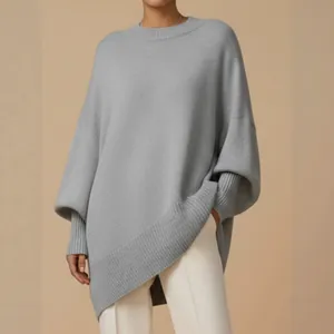 Oversized Strickpullover mit Rundhalsausschnitt für Damen in elegantem Hellblau