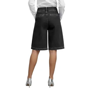 Casual black denim-style high-waisted five-point shorts for women shown from the back
