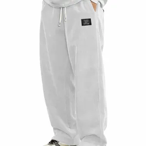 Pantalon en velours côtelé gris clair pour homme avec coupe ample et taille à cordon serrage