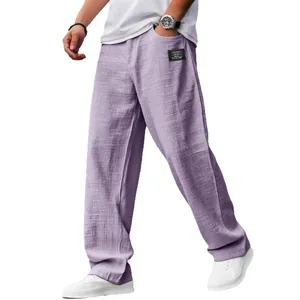 Casual losse herenbroek in lavendelkleur met elastische taille en zijzakken voor dagelijks gebruik