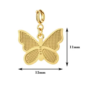 Detailansicht eines 15mm x 11mm 18k Gold Schmetterlingsanhängers mit Maßen für DIY-Schmuck