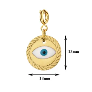 Detailansicht eines 13mm goldenen Edelstahl-Dämonenauge-Anhängers mit Maßangaben