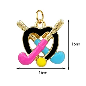 Detailed size view of a 16mm heart-shaped hockey stick enamel charm