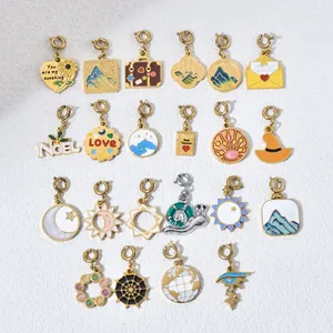 Collection of diverse colorful enamel charms with stainless steel clasps for DIY jewelry