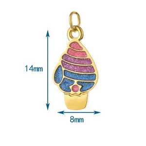 Detailed size measurements for the glitter enamel ice cream charm pendant 14mm by 8mm