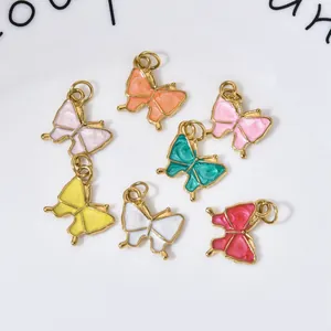 Collection of assorted colorful enamel butterfly charms for DIY jewelry crafting and accessories