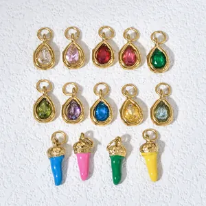 Ciondoli colorati in acciaio inox con gemme e smalto a peperoncino per gioielli fai-da-te