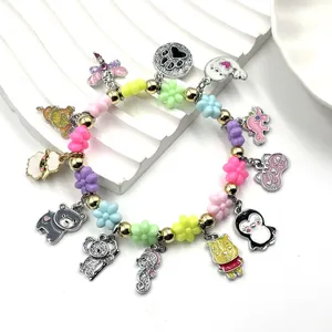 Colorful children's charm bracelet featuring cute alloy animal pendants and pastel beads