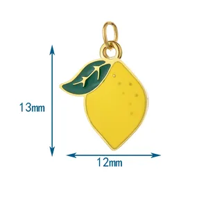 Macro view of yellow lemon pendant showing 13mm height and 12mm width dimensions