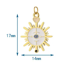 Detailed view of gold-plated stainless steel sun and evil eye DIY pendant with 17x14mm dimensions