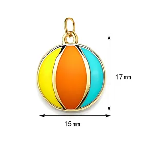 Close-up detail showing 17mm and 15mm dimensions for beach ball enamel charm pendant
