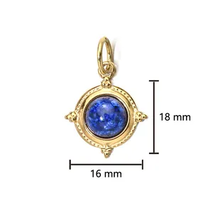 18K gold plated titanium steel pendant with blue lapis lazuli stone, 16x18mm size