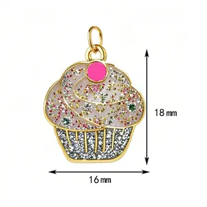 Colorful glitter cupcake pendant charm for DIY jewelry with 18mm x 16mm size specifications