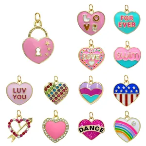 Ins Style Heart Alloy Pendant With Zirconia Enamel Colorful Rainbow Cupid Arrow Letters DIY Necklace Bracelet Jewelry Accessory