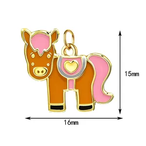 Pendentif mignon de cheval en émail avec motif de cœur pour bijoux, 16mm x 15mm