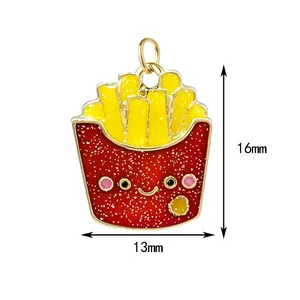Close-up of cute enamel French fries pendant with 16mm x 13mm size markings.