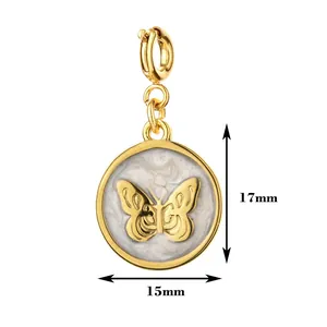 Detail showing 17mm and 15mm dimensions for gold butterfly charm pendant