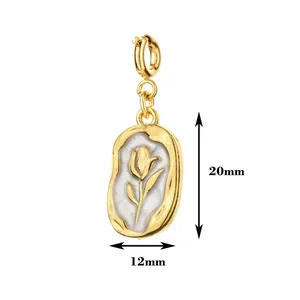 Detailed size view of 18K gold plated stainless steel tulip pendant, 20mm x 12mm.