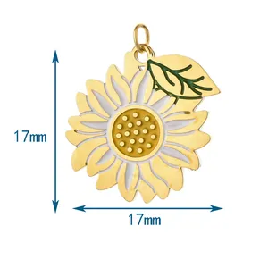 Vue détaillée d'un pendentif tournesol de 17mm en acier pour la création de bijoux.