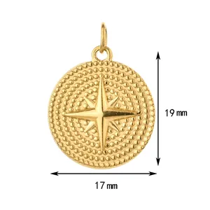 Gold stainless steel eight-pointed star pendant with 19mm x 17mm dimensions