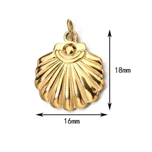 Technische Detailansicht des 18k vergoldeten Muschelanhängers, Maße 18 mm x 16 mm