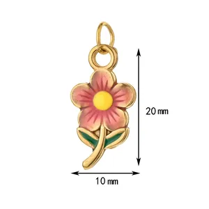 Macro detail view of stainless steel enamel daisy flower pendant measuring 20mm by 10mm