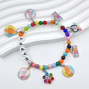 Vibrant sports-themed beaded bracelet with enamel volleyball and beach ball charms