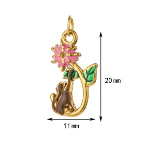 Detailed view of enamel monkey and flower pendant charm with 20x11mm dimensions.