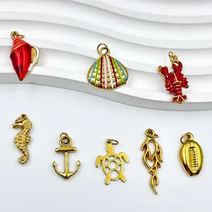Detail view of colorful stainless steel marine charms for jewelry making