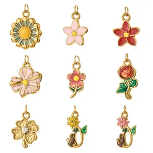 Stainless Steel Enamel Flower Pendants Colorful Daisy Rose Floral Charms For DIY Necklace Bracelet Jewelry Making Accessories