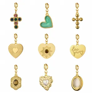 Colgantes Cruz Corazón Acero Inoxidable Dijes Esmalte Diamantes Imitación Piedra Ojo de Tigre Natural Para Hacer Joyas Pulseras