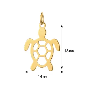 Detail view of the small stainless steel turtle pendant with 18mm and 14mm dimensions