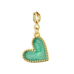 Colgante de corazón de acero inoxidable dorado con esmalte verde para joyería